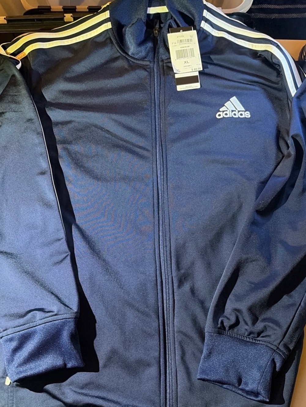 Adidas Navy Track Jacket with White Stripes NWT